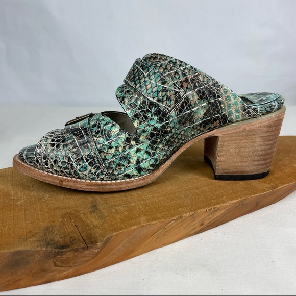 Freebird by Steven Caprice Heeled Leather Sandals Turquoise Multi Snake Size 10 - Picture 6 of 14